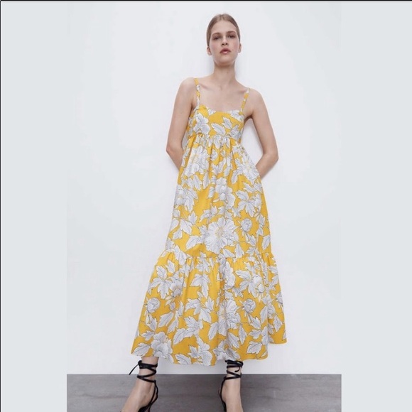 Zara Dresses | Zara Cotton Poplin Yellow Midi Sundress | Poshmark